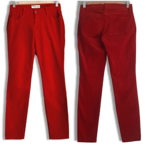 OLD NAVY Rockstar Thin Rib Velour Corduroy Skinny Pants Red Sz 2 Flawed - Picture 1 of 16